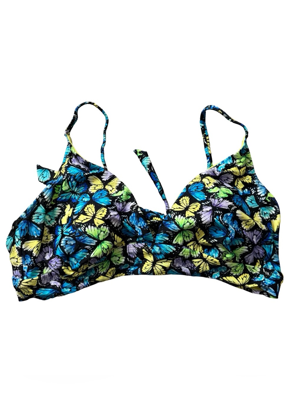 No Boundaries NOBO Bikini Top Butterfly Print Black‎ Bralette NWT